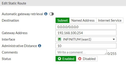 Static Route Fortinet